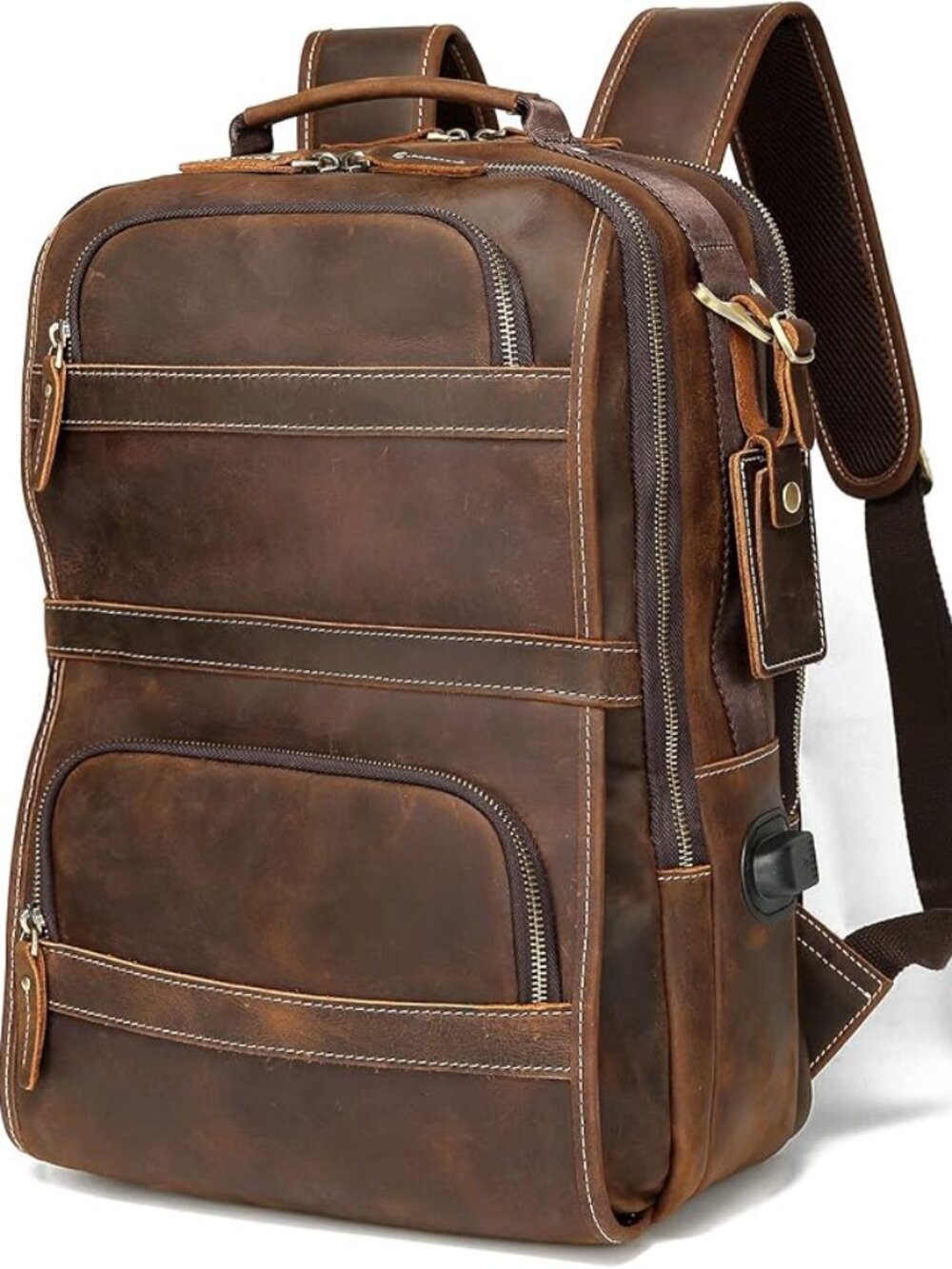 Lannsyne Vintage Genuine Leather Backpack For Men 15.6 Inch